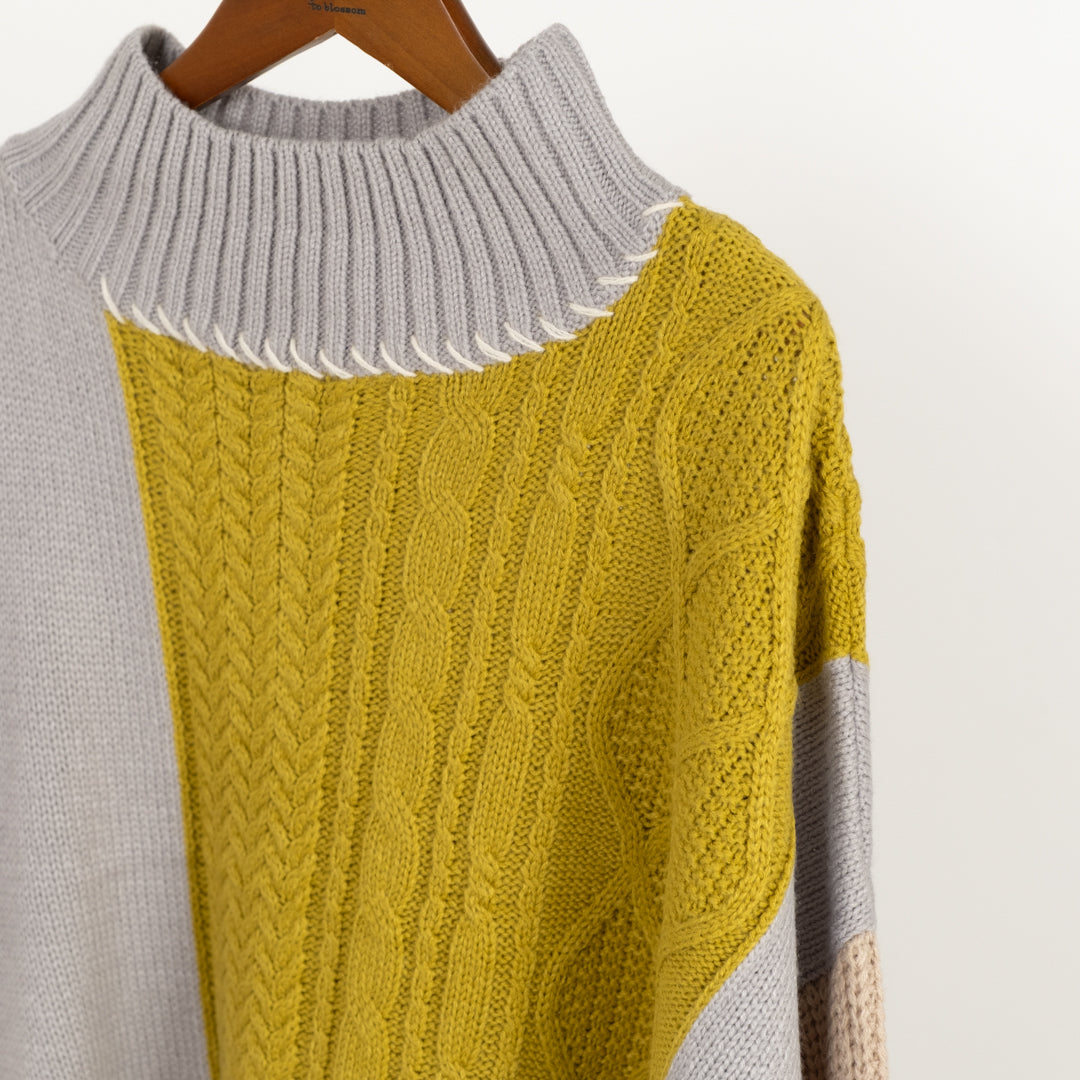 ケーブル切替ハンドステッチプルオーバーニット