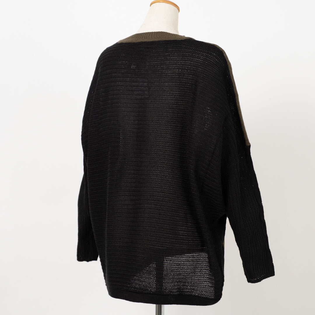 袖ケーブル配色ニットプルオーバー