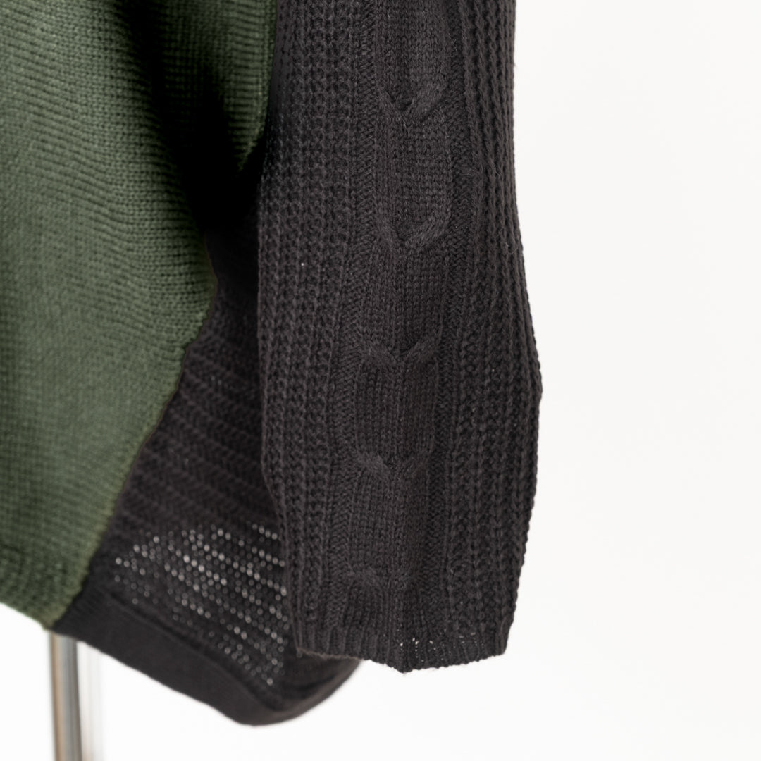 袖ケーブル配色ニットプルオーバー