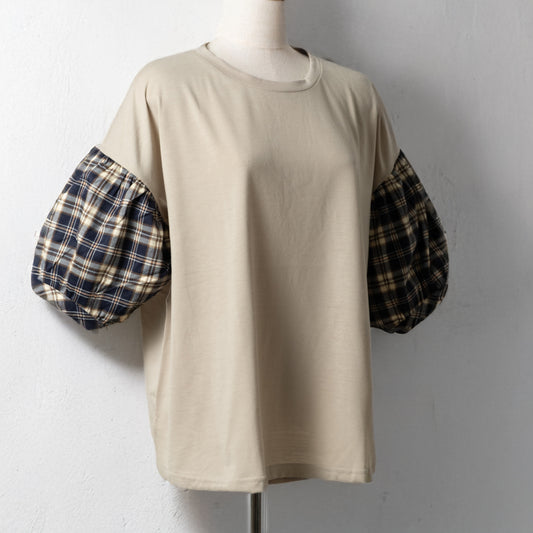 袖チェックラウンドプルオーバー (10127085371524)