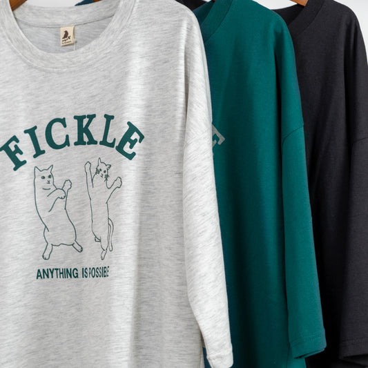 ステッチ刺しゅう猫七分Tシャツ (10127085437060)