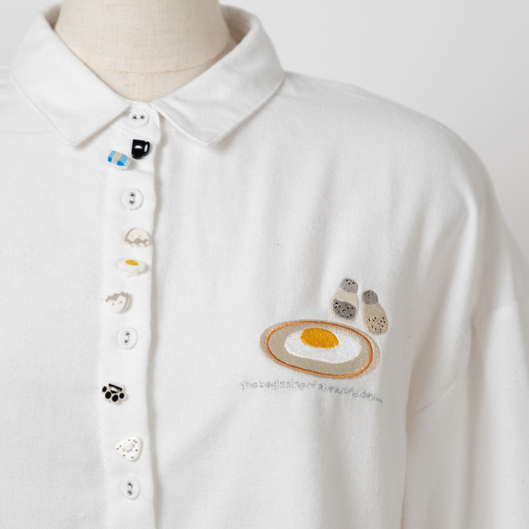 多ボタン朝食シャツ