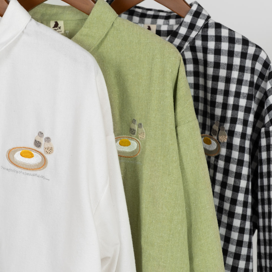 多ボタン朝食シャツ