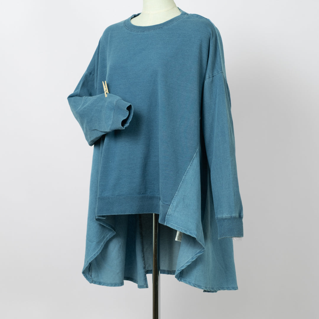 インディゴ裏毛後リボンプルオーバー