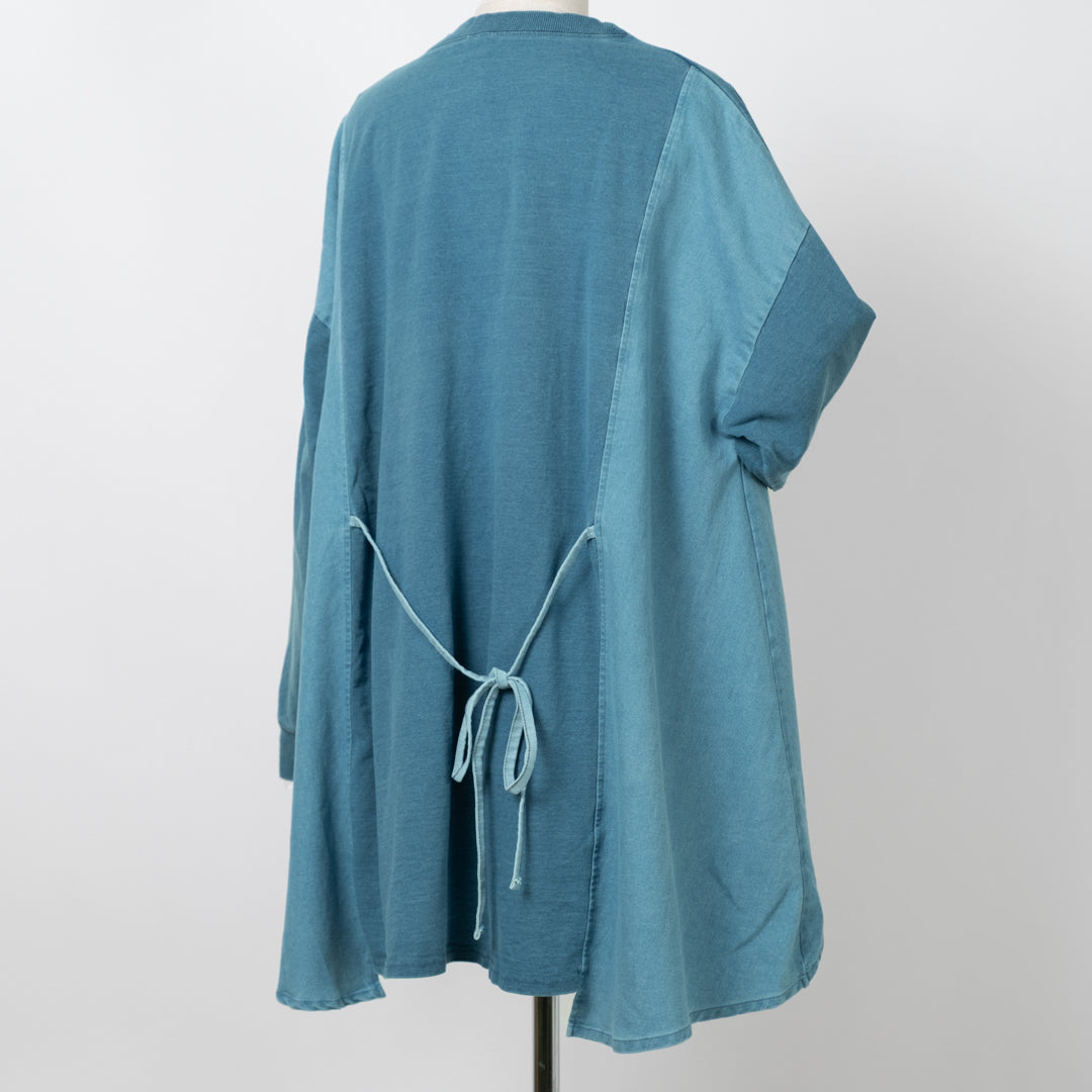 インディゴ裏毛後リボンプルオーバー