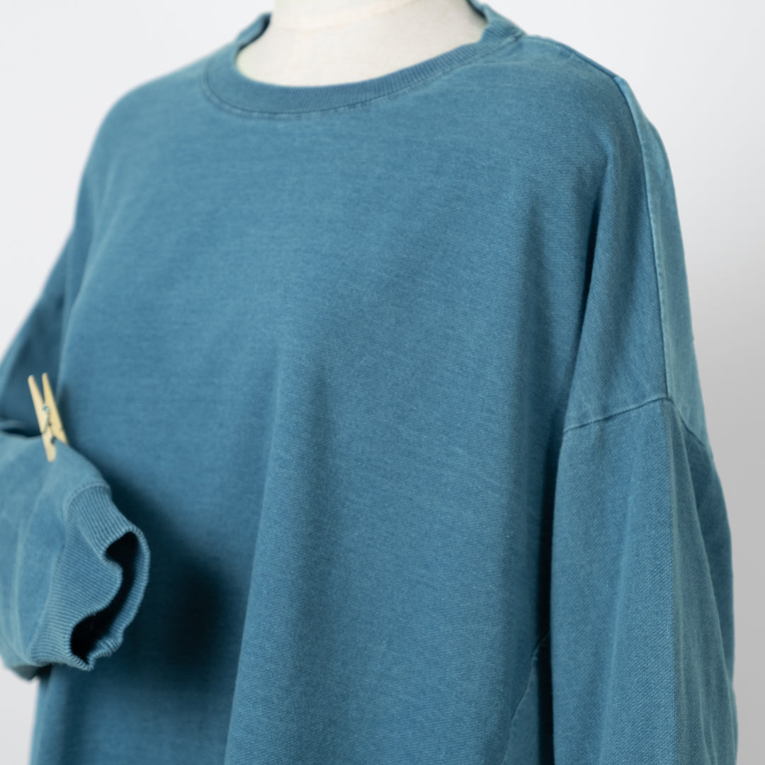 インディゴ裏毛後リボンプルオーバー