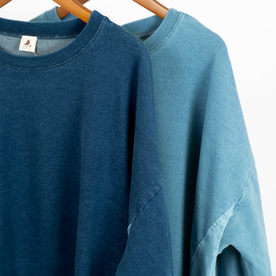 インディゴ裏毛後リボンプルオーバー