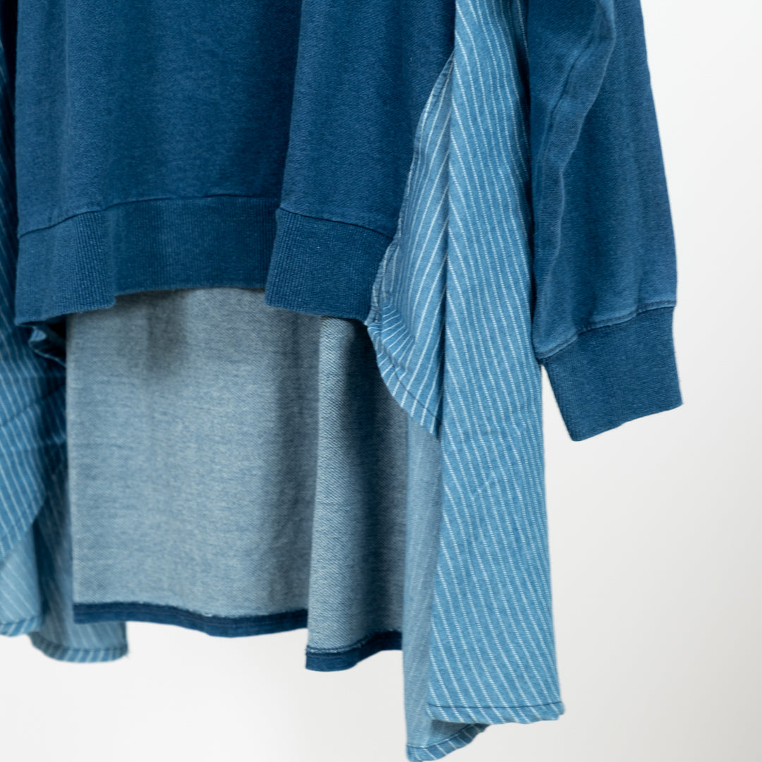 インディゴ裏毛後リボンプルオーバー