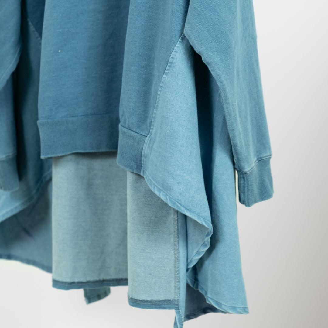 インディゴ裏毛後リボンプルオーバー