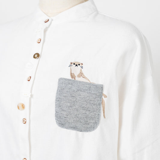 多ボタンニットポケットブラウス