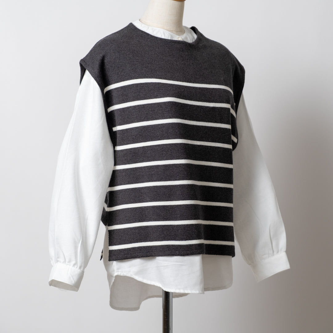 綿ニット×ブラウスアンサンブル