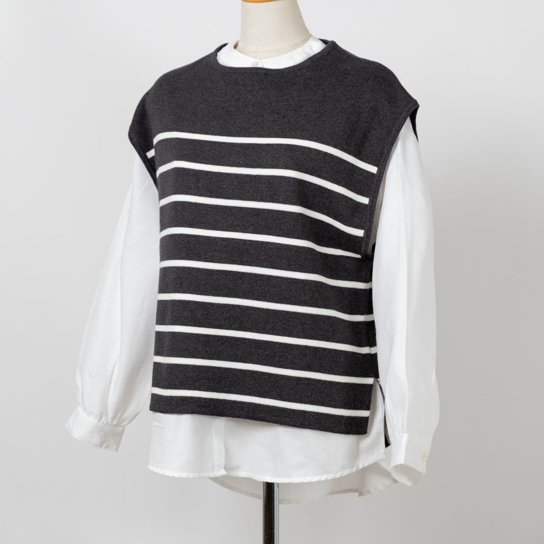 綿ニット×ブラウスアンサンブル