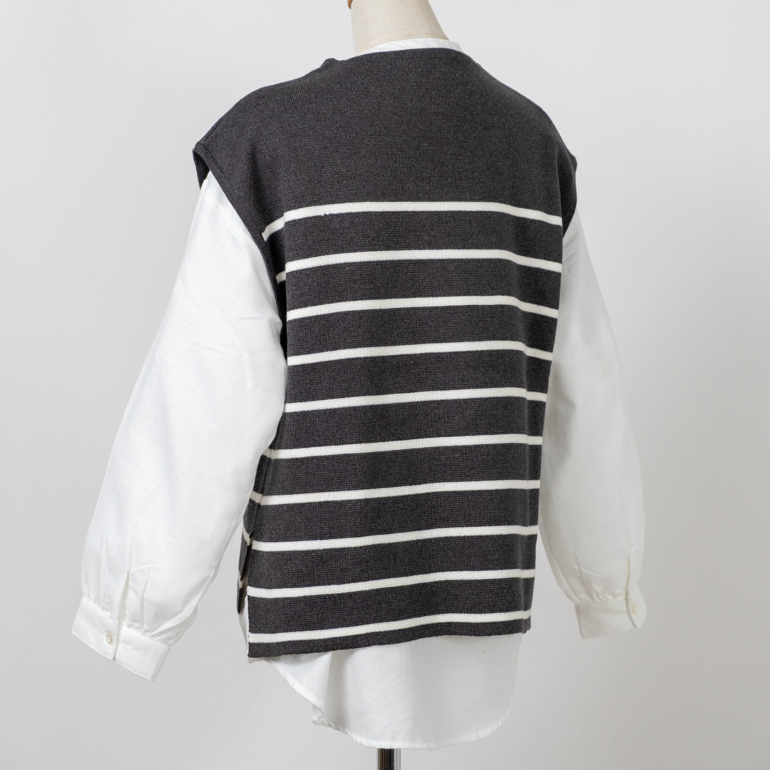 綿ニット×ブラウスアンサンブル