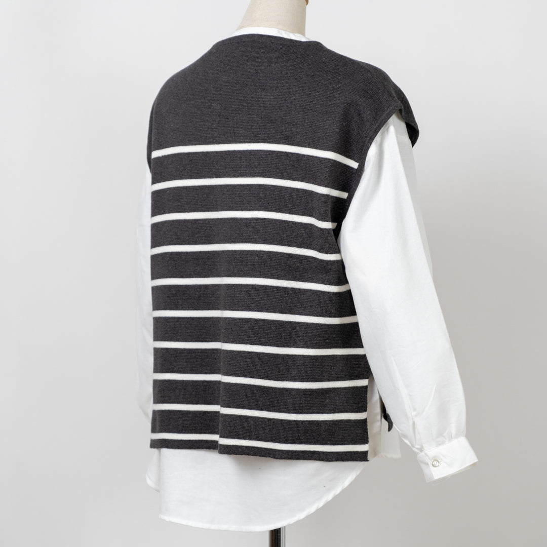 綿ニット×ブラウスアンサンブル