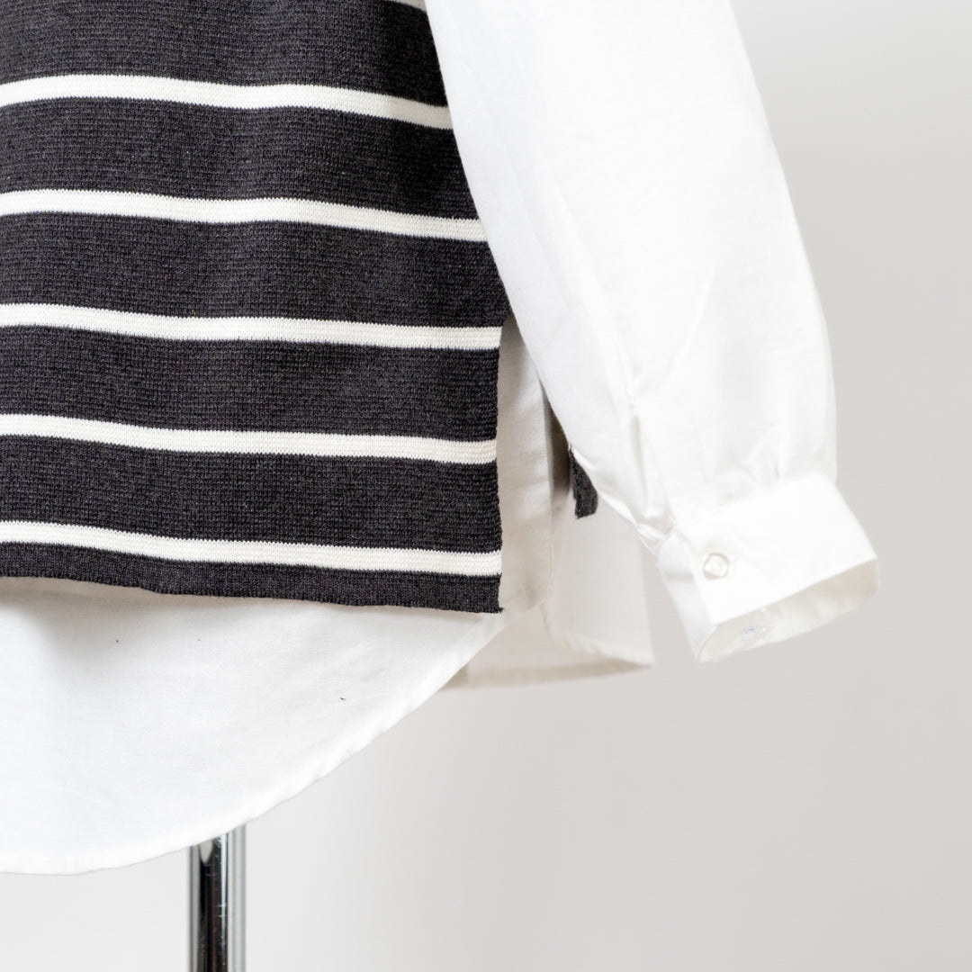 綿ニット×ブラウスアンサンブル