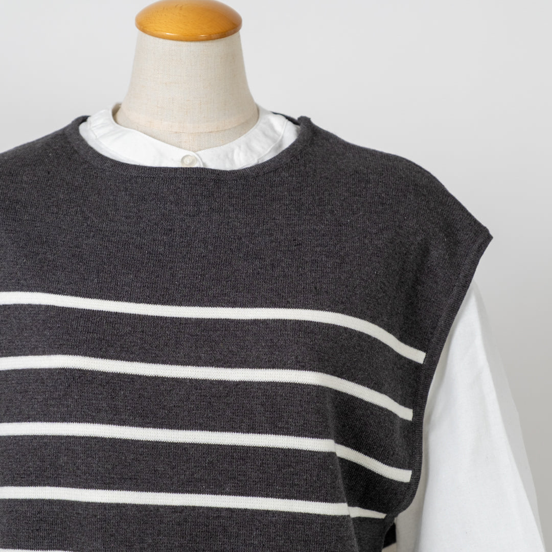 綿ニット×ブラウスアンサンブル