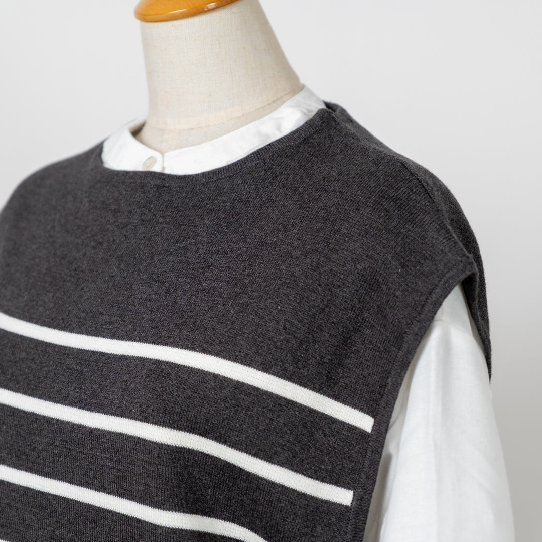 綿ニット×ブラウスアンサンブル