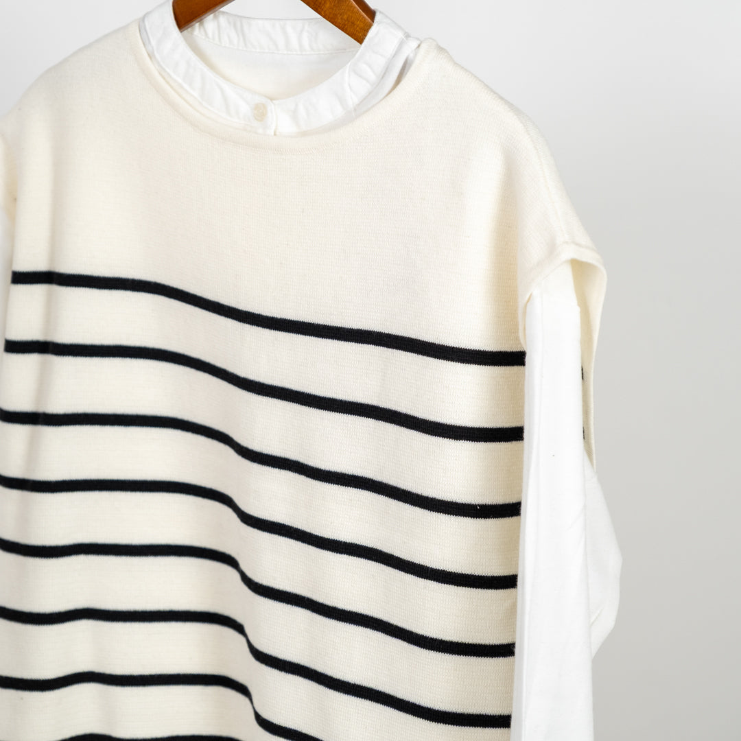 綿ニット×ブラウスアンサンブル