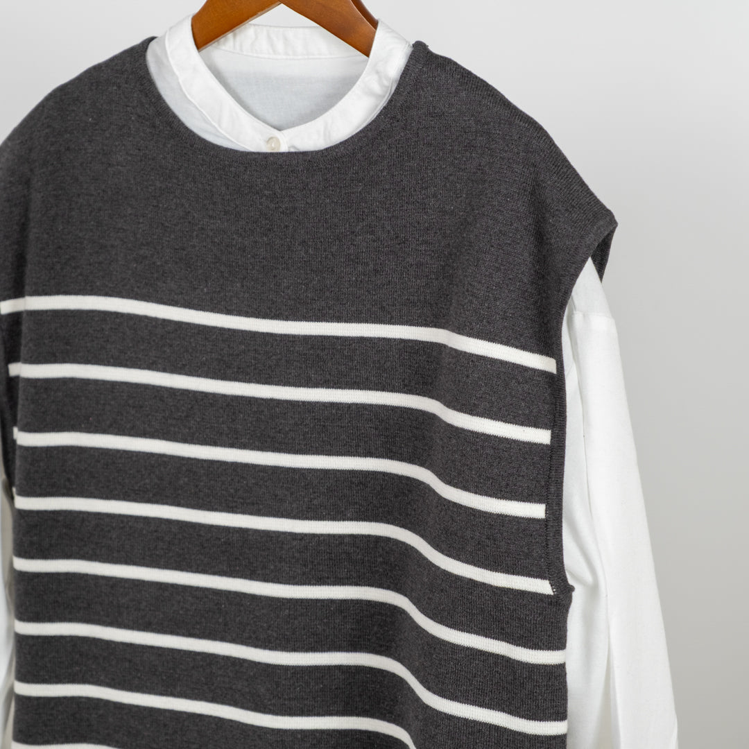 綿ニット×ブラウスアンサンブル