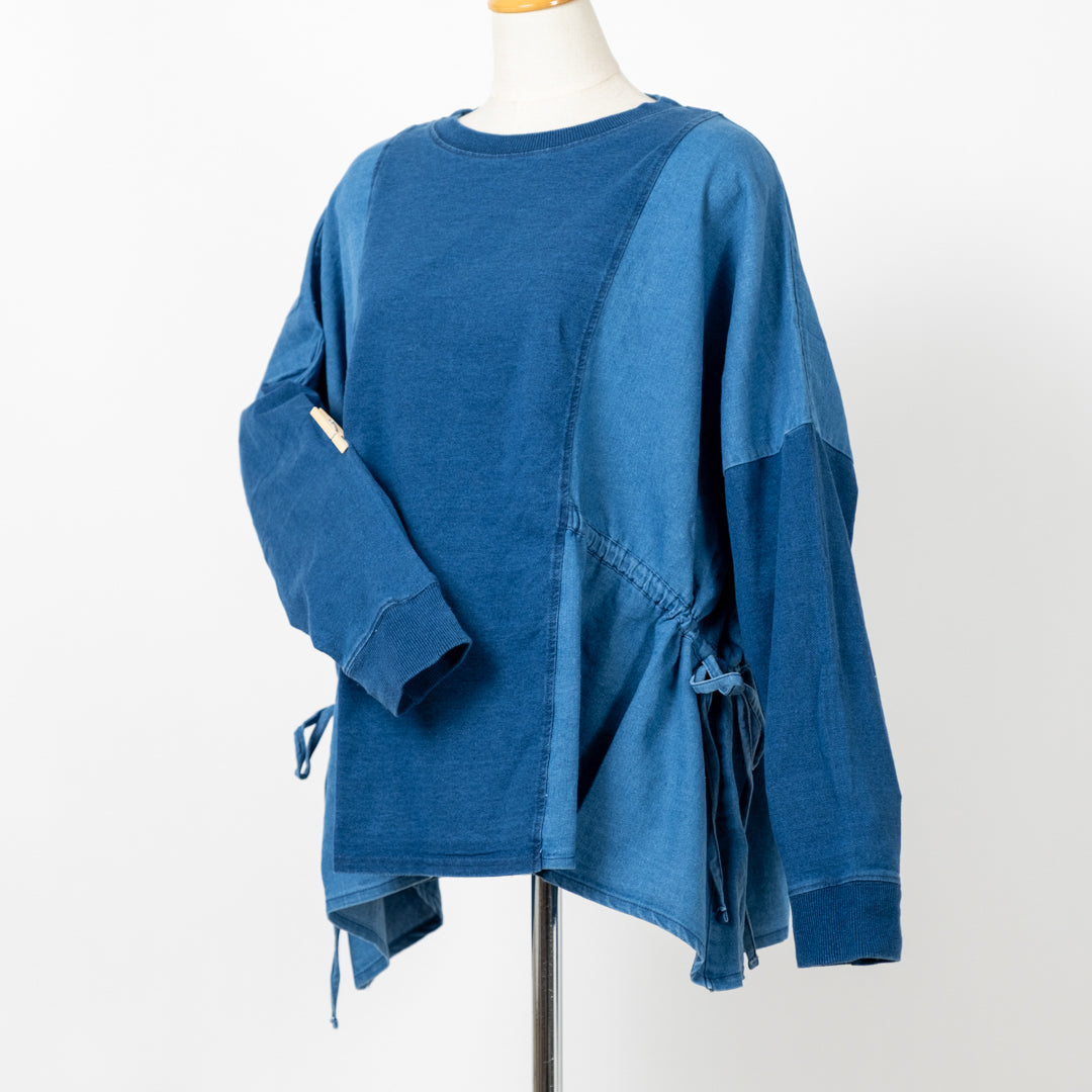 インディゴ裏毛サイドリボンプルオーバー