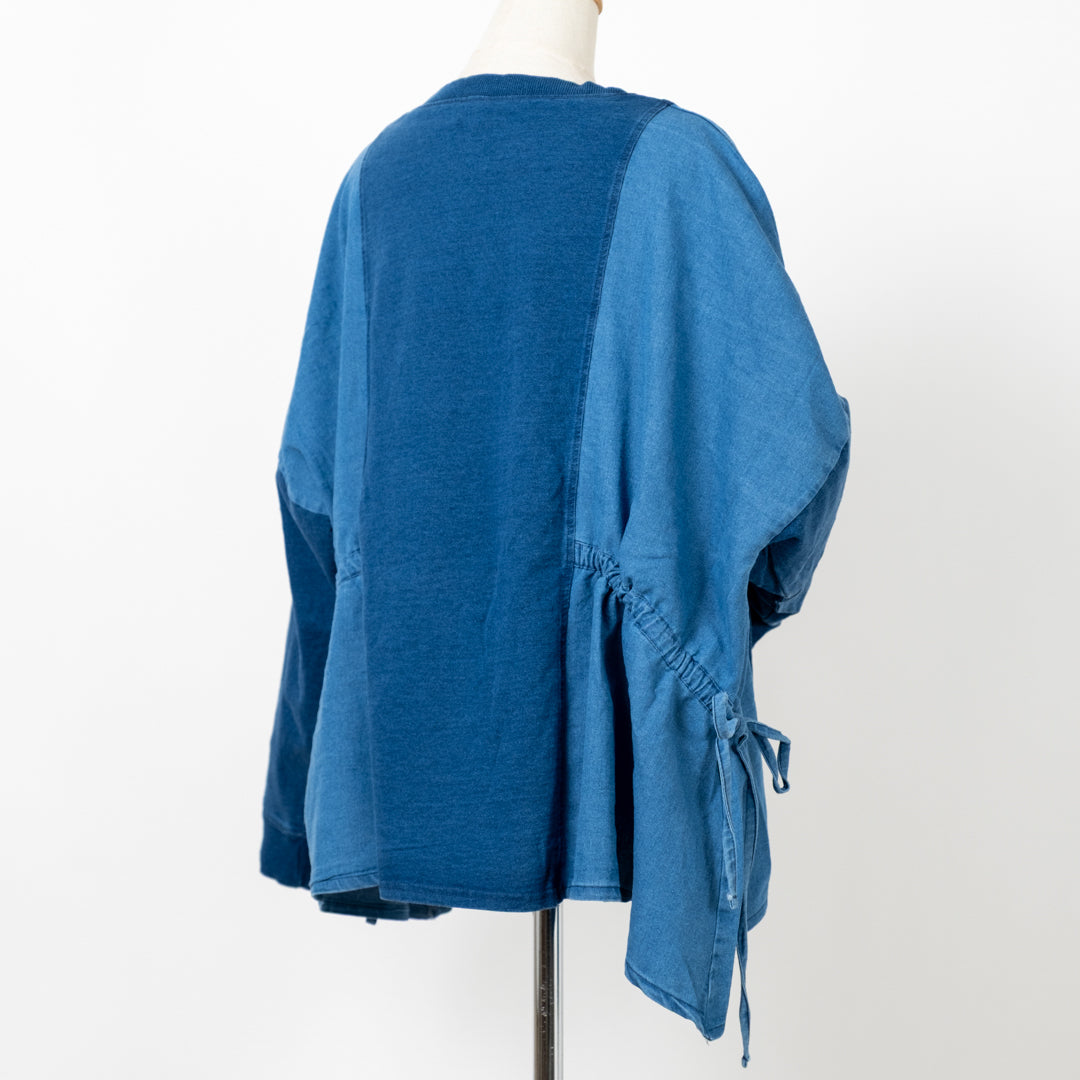 インディゴ裏毛サイドリボンプルオーバー