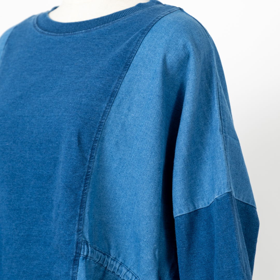 インディゴ裏毛サイドリボンプルオーバー