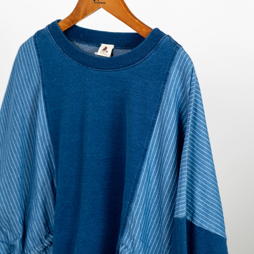 インディゴ裏毛サイドリボンプルオーバー