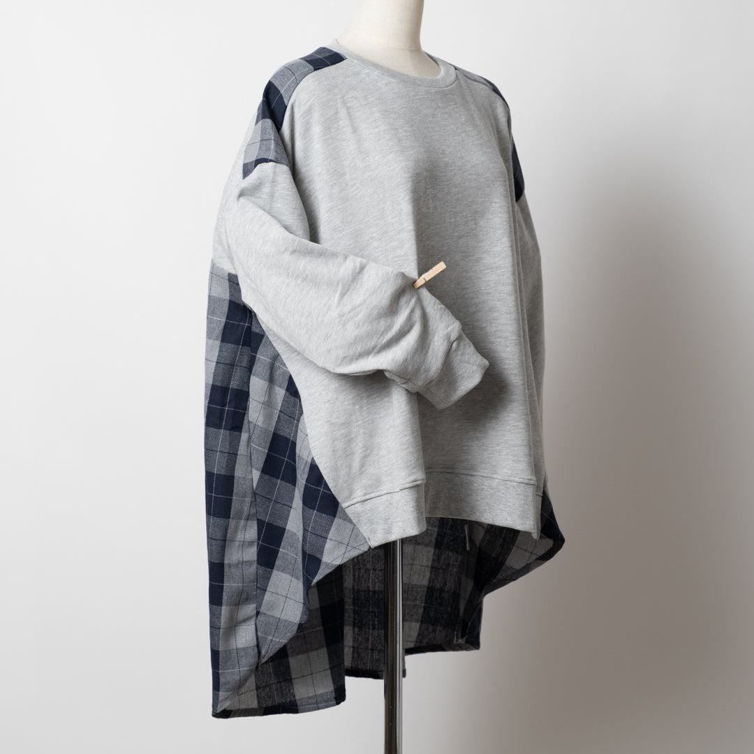 裏毛布帛切替ギャザープルオーバー