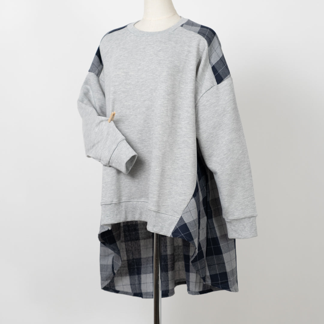 裏毛布帛切替ギャザープルオーバー