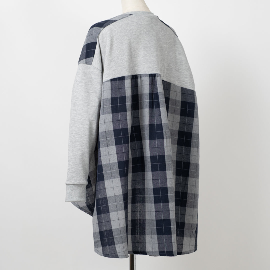 裏毛布帛切替ギャザープルオーバー