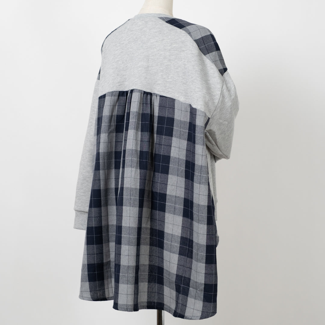 裏毛布帛切替ギャザープルオーバー