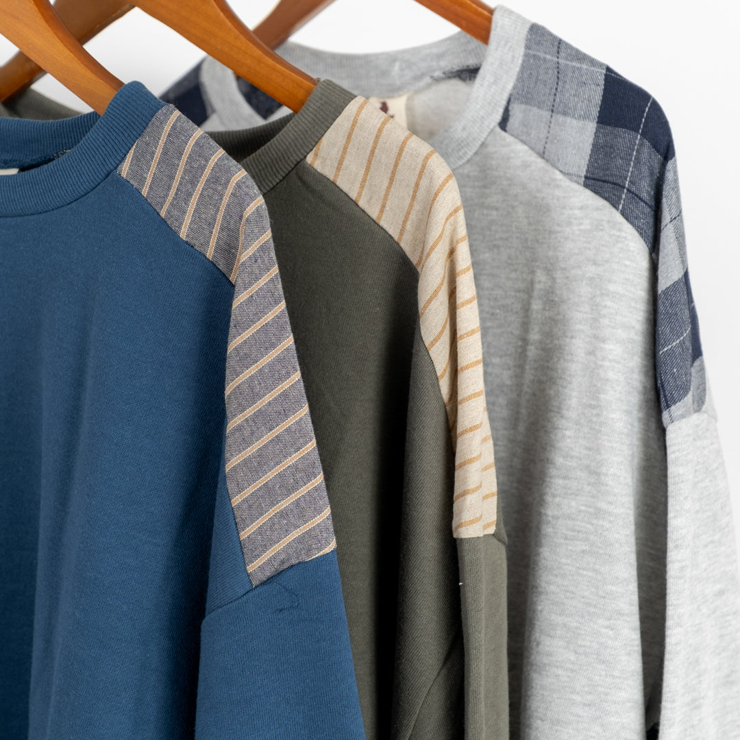 裏毛布帛切替ギャザープルオーバー