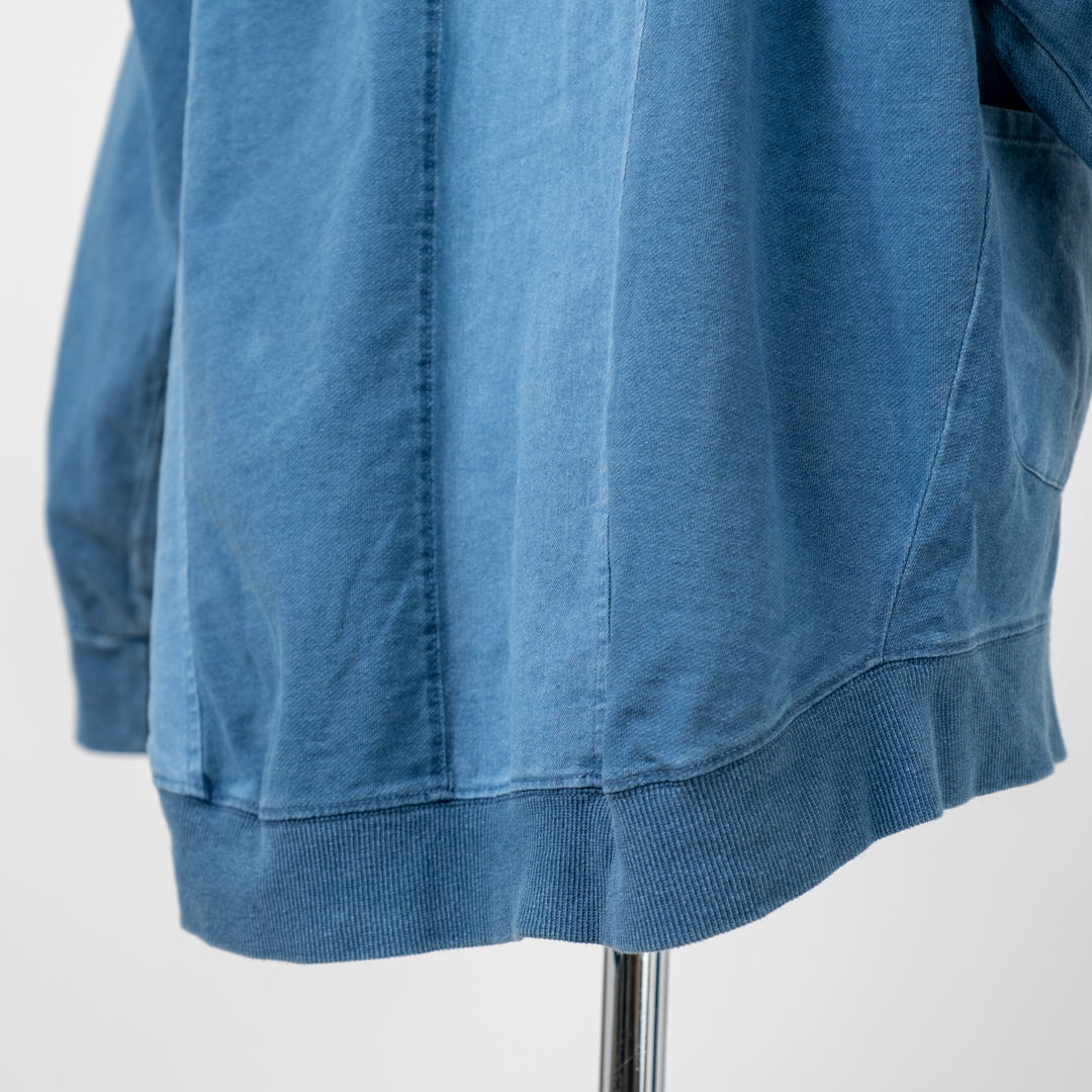 インディゴ裏毛布帛切替えZIPパーカー