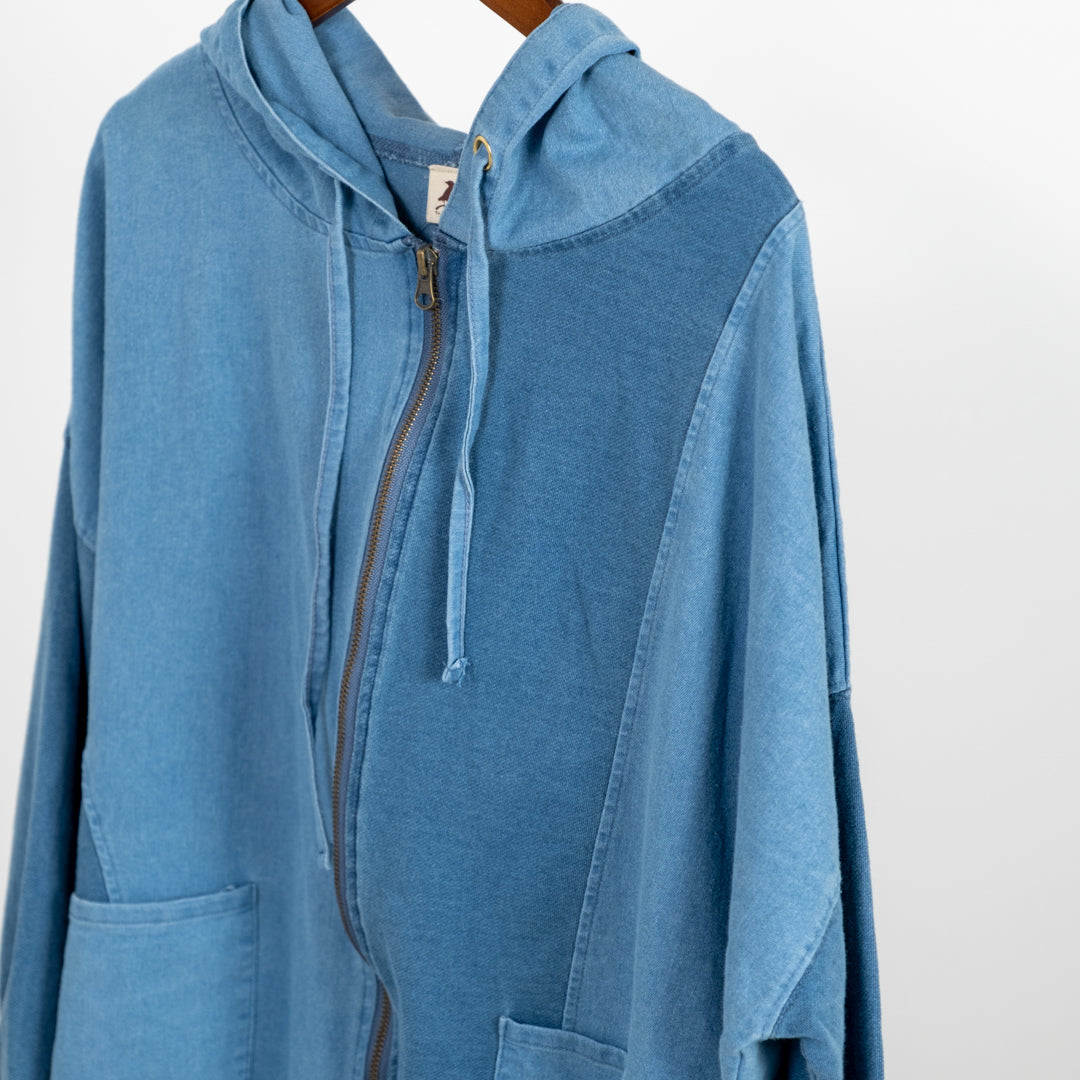 インディゴ裏毛布帛切替えZIPパーカー