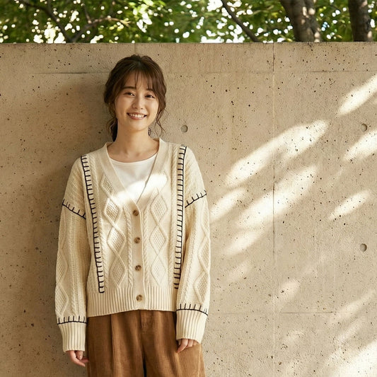配色ブランケットＶネックカーディガン