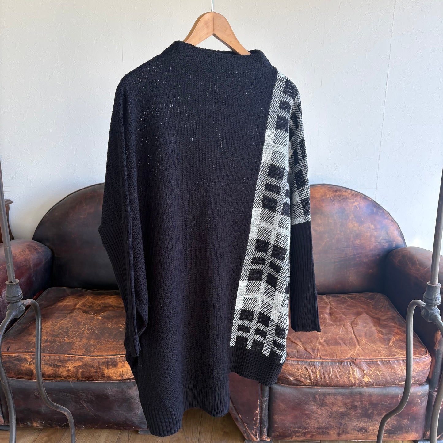 ボトルネック配色チェックチュニック