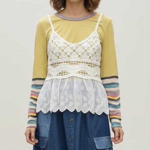 袖ジャガード切り替えカットソー