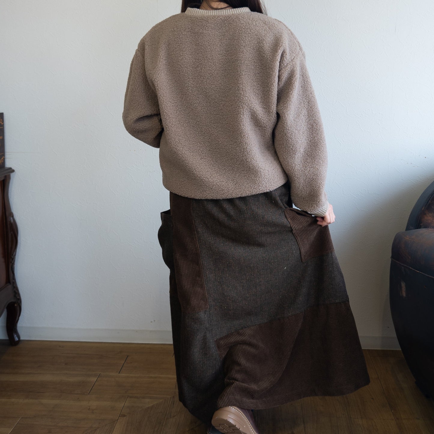 ヘリンボーンパッチフレアスカート