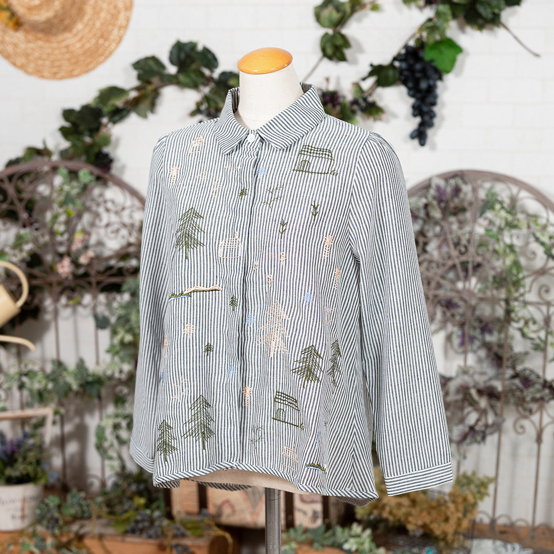 森の探索刺繍長袖ブラウス