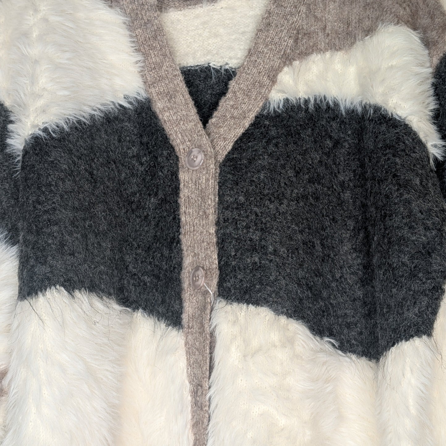 シャギーブークレ異素材カーディガン