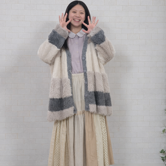 シャギーブークレ異素材カーディガン