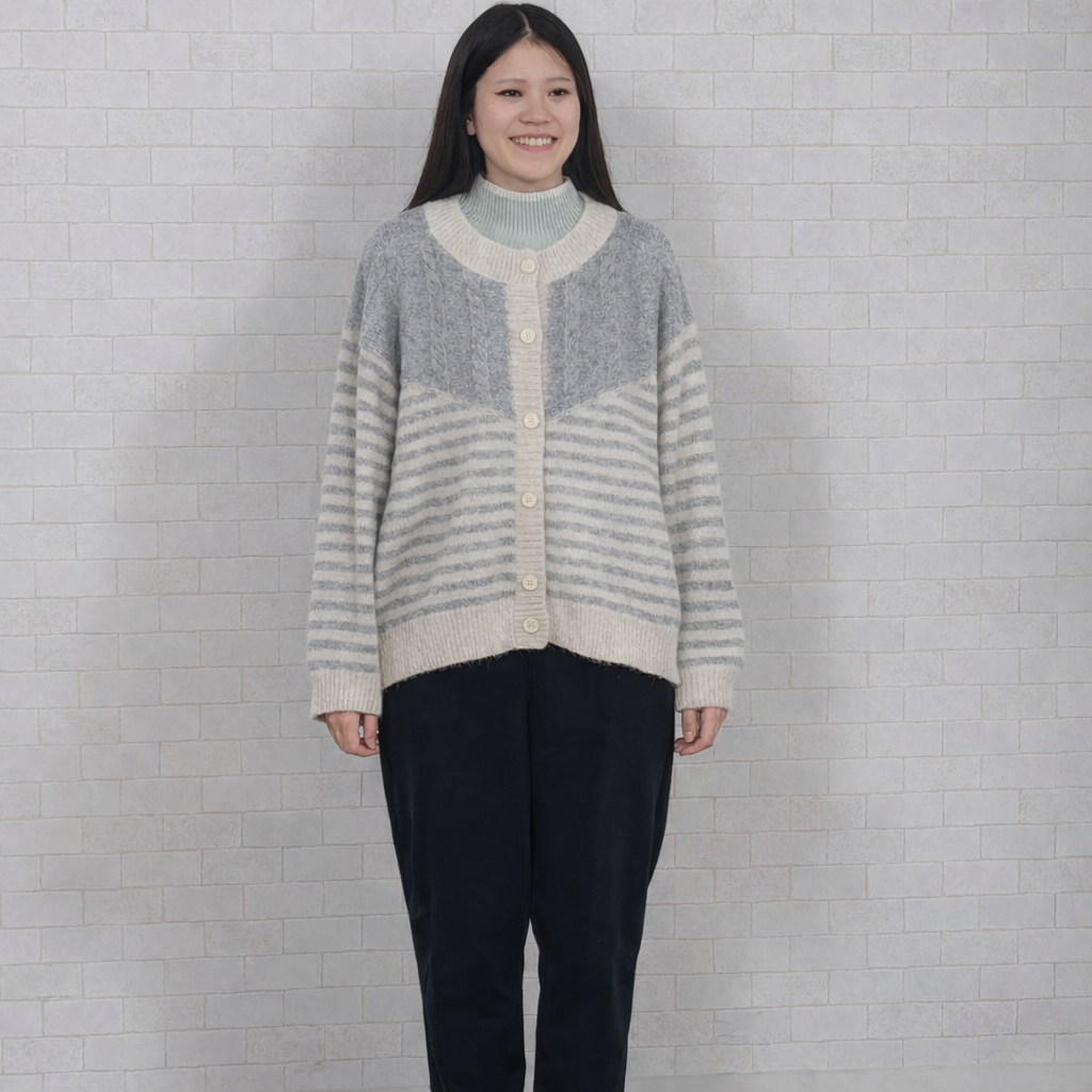 メランジ配色切替カーディガン
