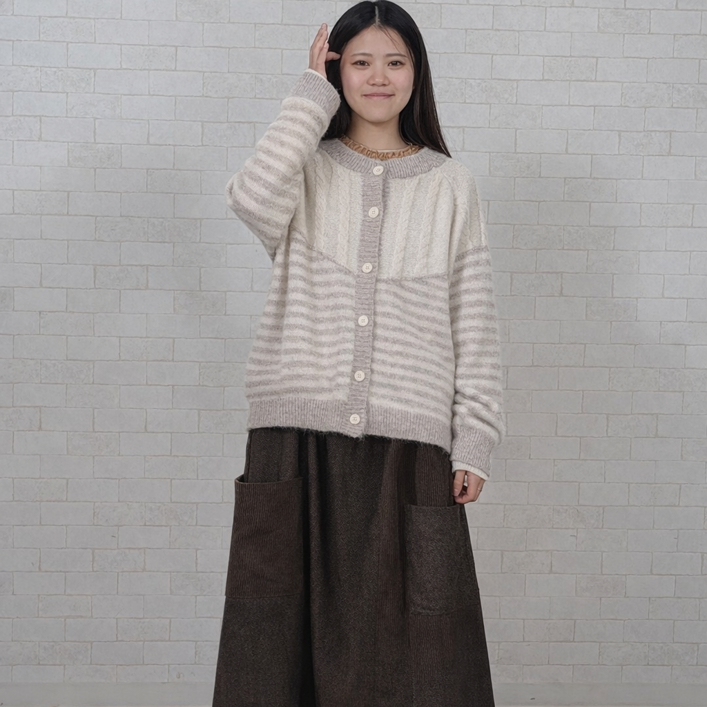 メランジ配色切替カーディガン