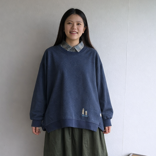 アオアシカツオドリ裾ドロストプルオーバー