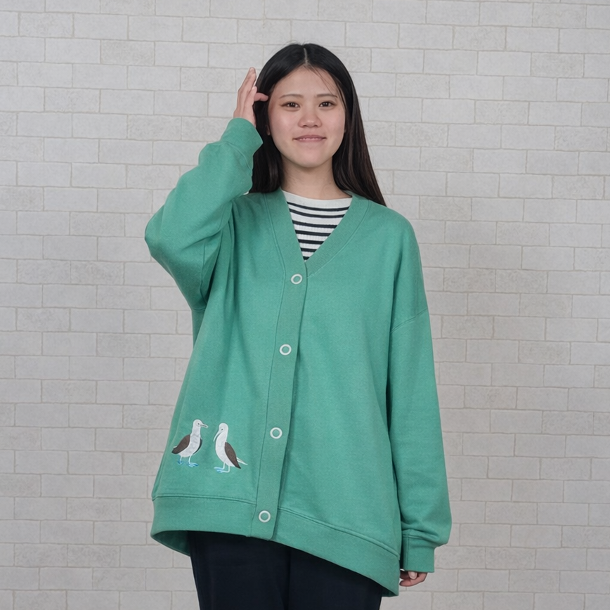 Vネックアオアシカツオドリ刺繡カーディガン