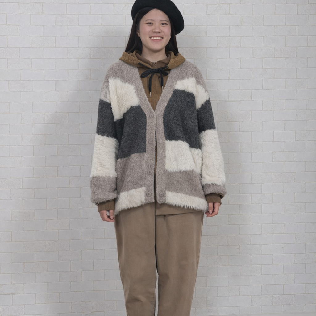 シャギーブークレ異素材カーディガン