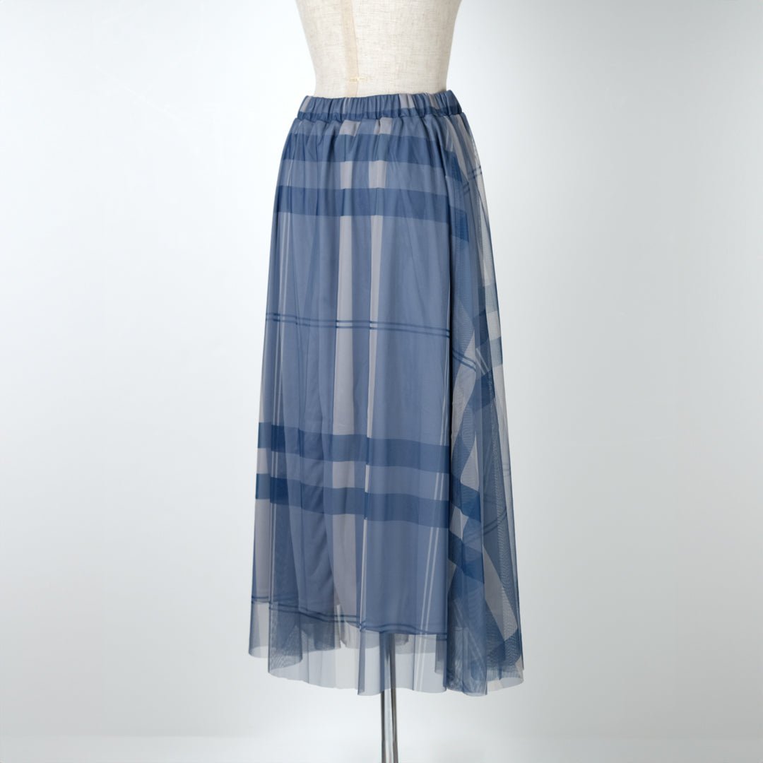 チュールチェック柄ギャザースカート - to blossom (8207673589892)