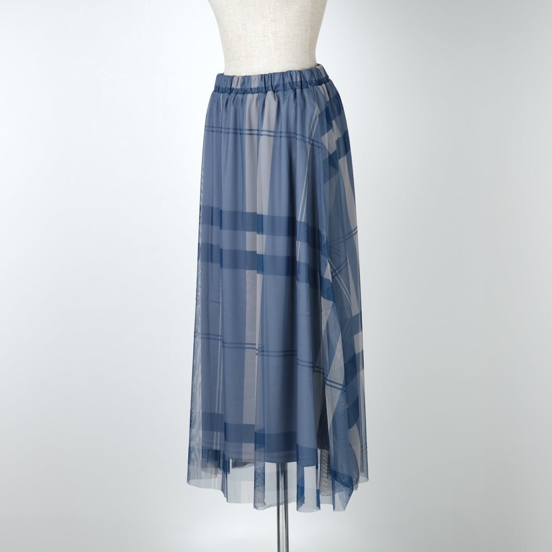チュールチェック柄ギャザースカート - to blossom (8207673589892)