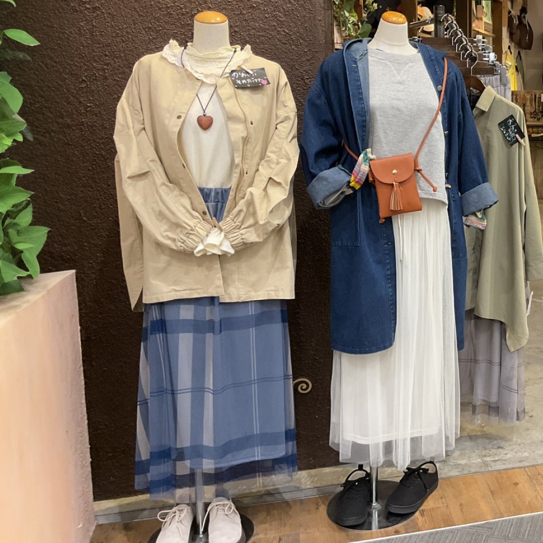 チュールチェック柄ギャザースカート - to blossom (8207673589892)