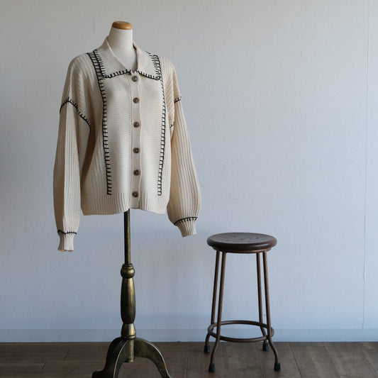 ブランケットステッチ襟付きカーディガン - to blossom (8183230955652)